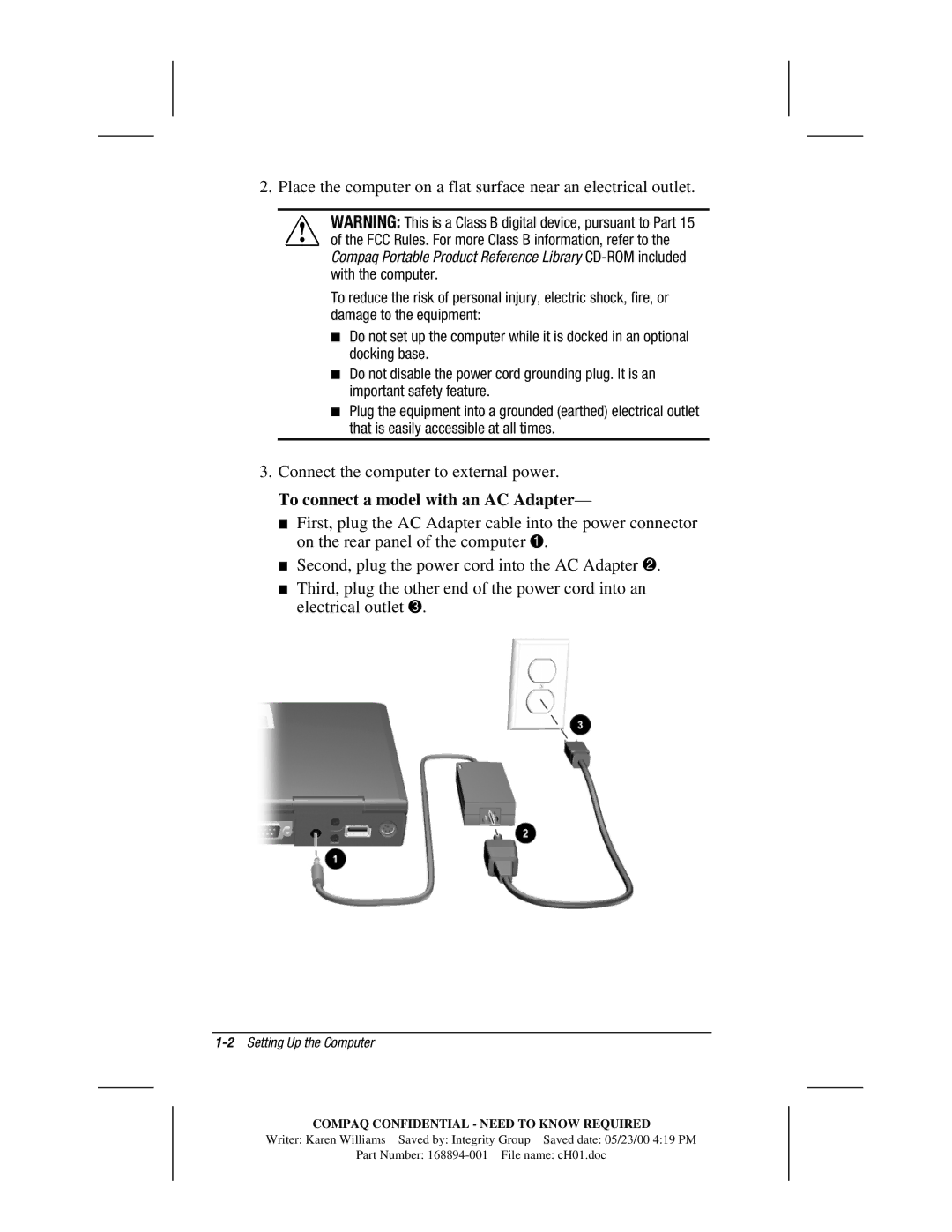 HP m700 manual To connect a model with an AC Adapter, 2Setting Up the Computer 