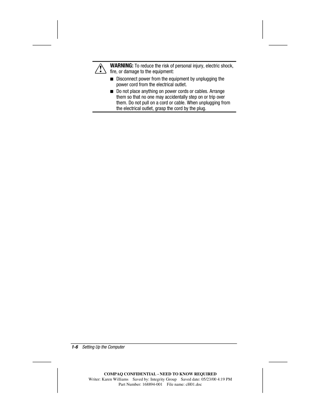 HP m700 manual Fire, or damage to the equipment, 6Setting Up the Computer 