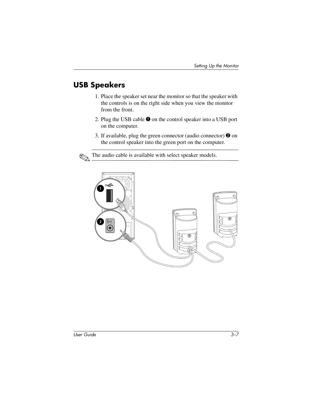 HP CV7540, m705, v7650 manual USB Speakers 