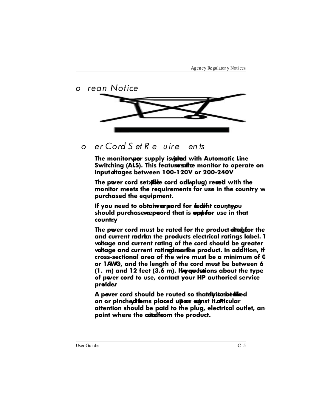 HP m705, v7650, CV7540 manual Korean Notice Power Cord Set Requirements 