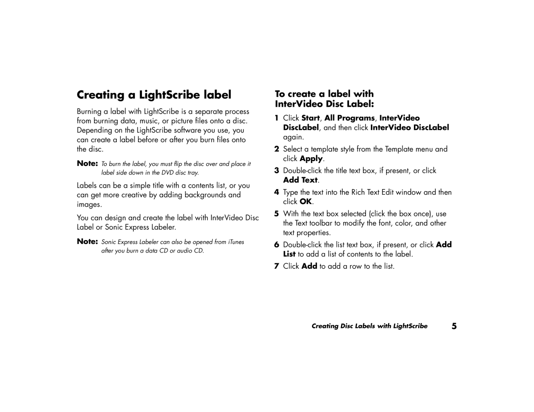HP m1297c, m7087c, m7077c, m7067c, m7063w, m7070n Creating a LightScribe label, To create a label with InterVideo Disc Label 