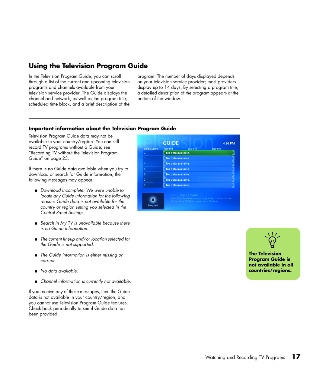HP m7091.uk, m7088a, m7077c Using the Television Program Guide, Important information about the Television Program Guide 
