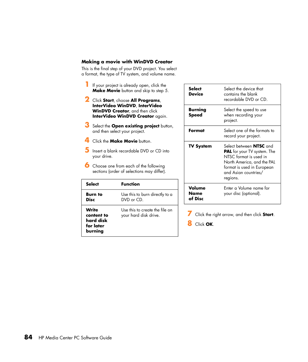 HP m7060n, m7088a, m7091.uk, m7077c, m7077d, m7067c, m7063w, m7070n, m7050y (PX153AV) manual Making a movie with WinDVD Creator 