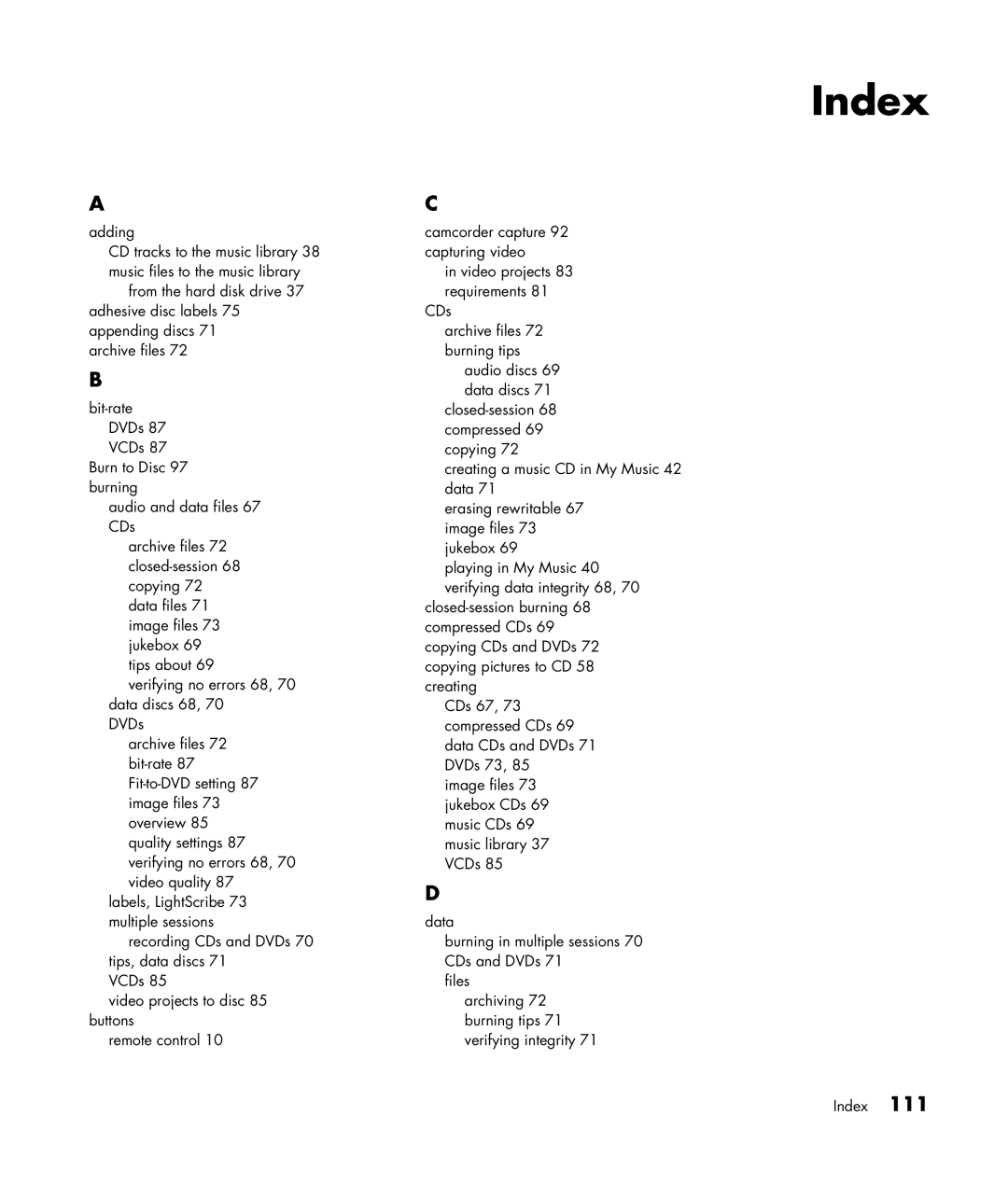 HP m7181.uk manual Index 