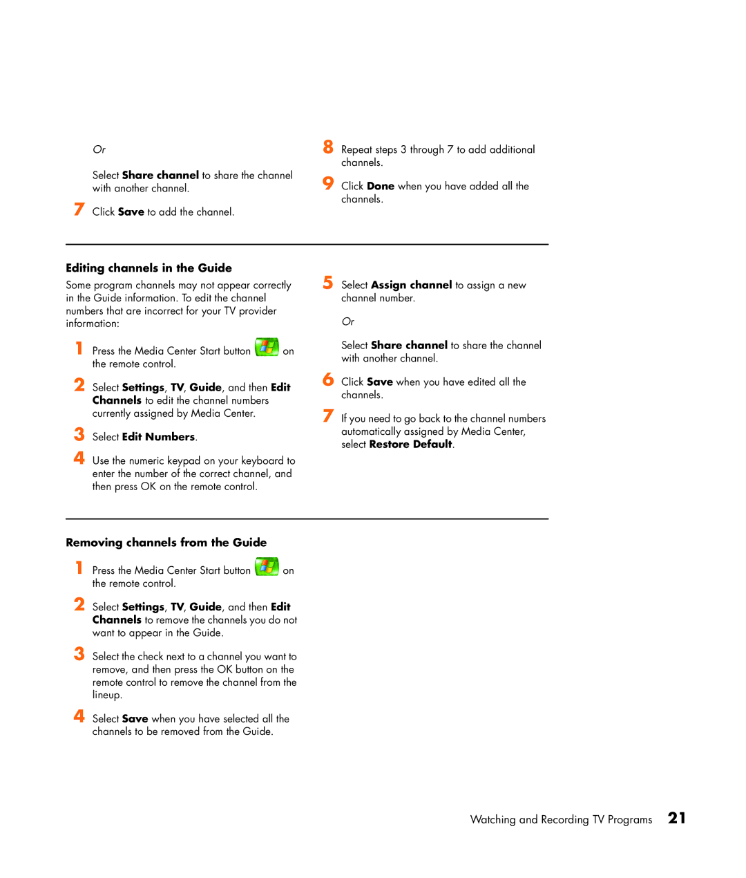 HP m7181.uk manual Editing channels in the Guide, Removing channels from the Guide 