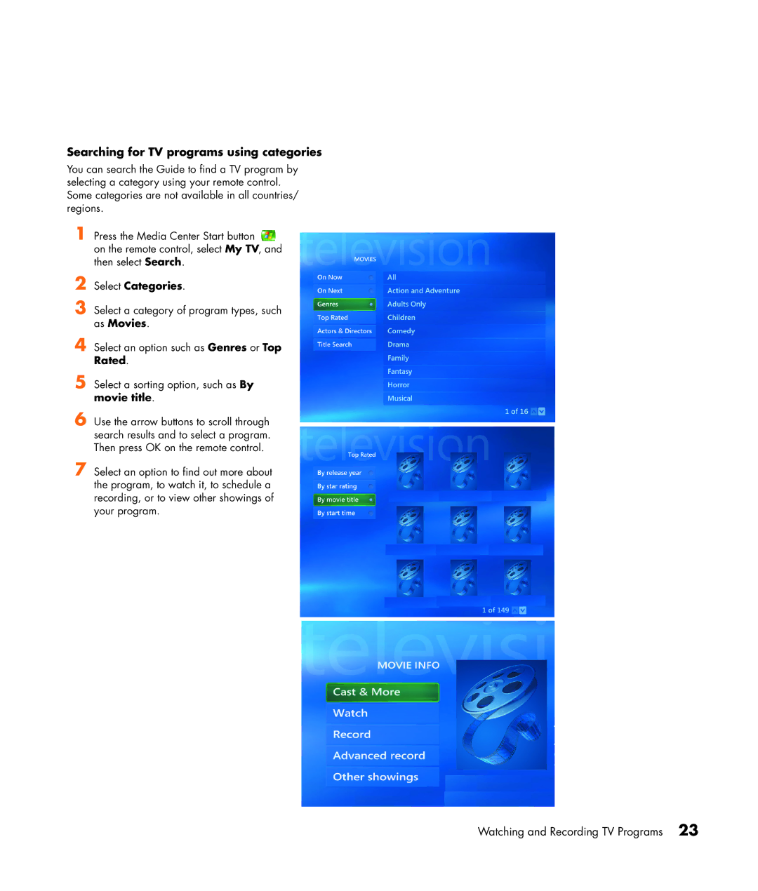 HP m7181.uk manual Searching for TV programs using categories 