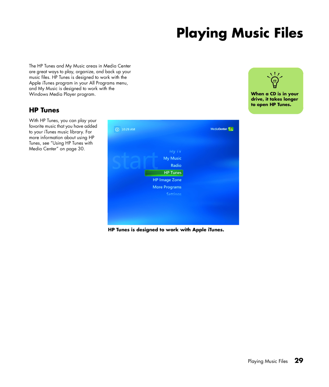 HP m7181.uk manual Playing Music Files, HP Tunes 