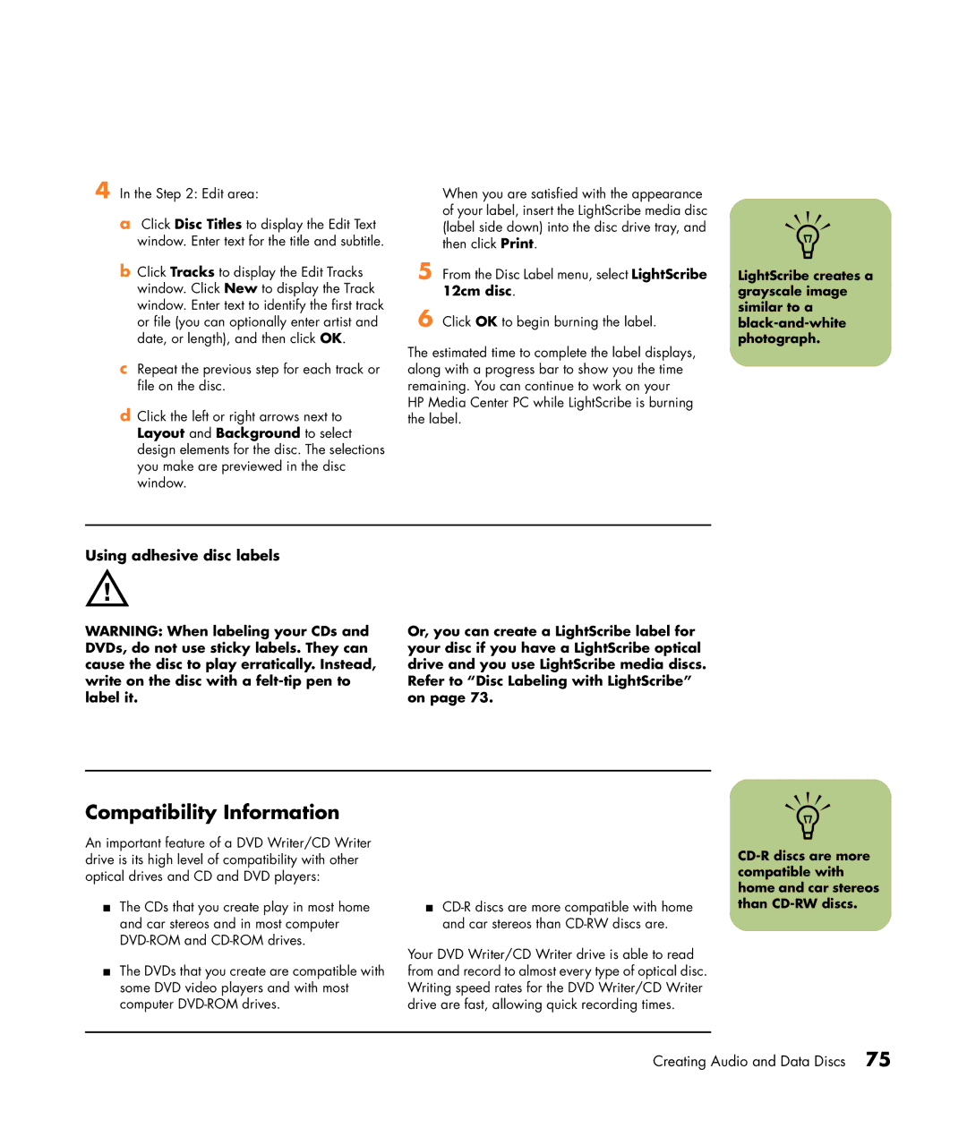 HP m7181.uk manual Compatibility Information, Using adhesive disc labels 