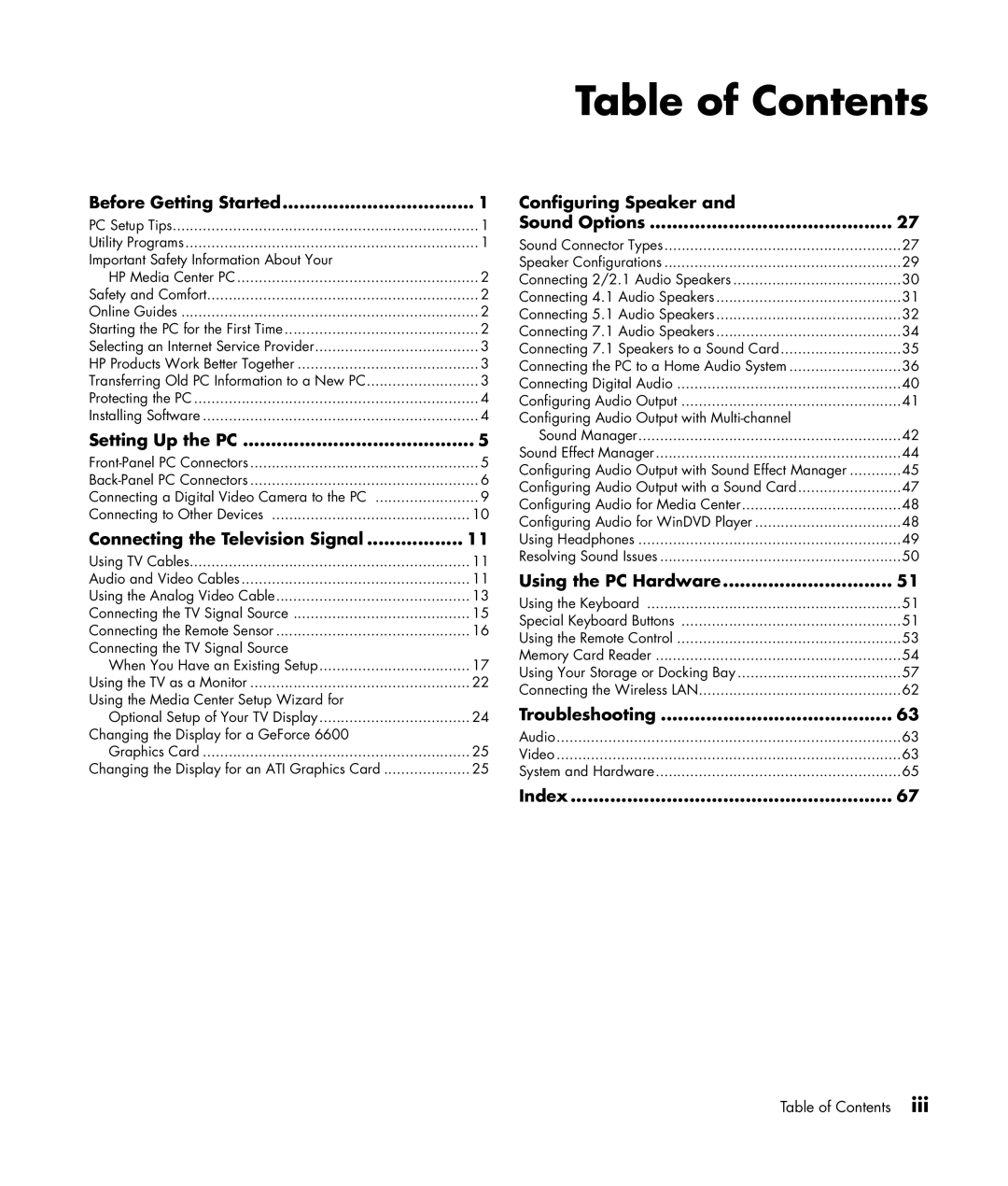 HP m7280in, m7248hk, m7181.uk, m7260in, m7288d, m7288a, m7268hk manual Table of Contents 