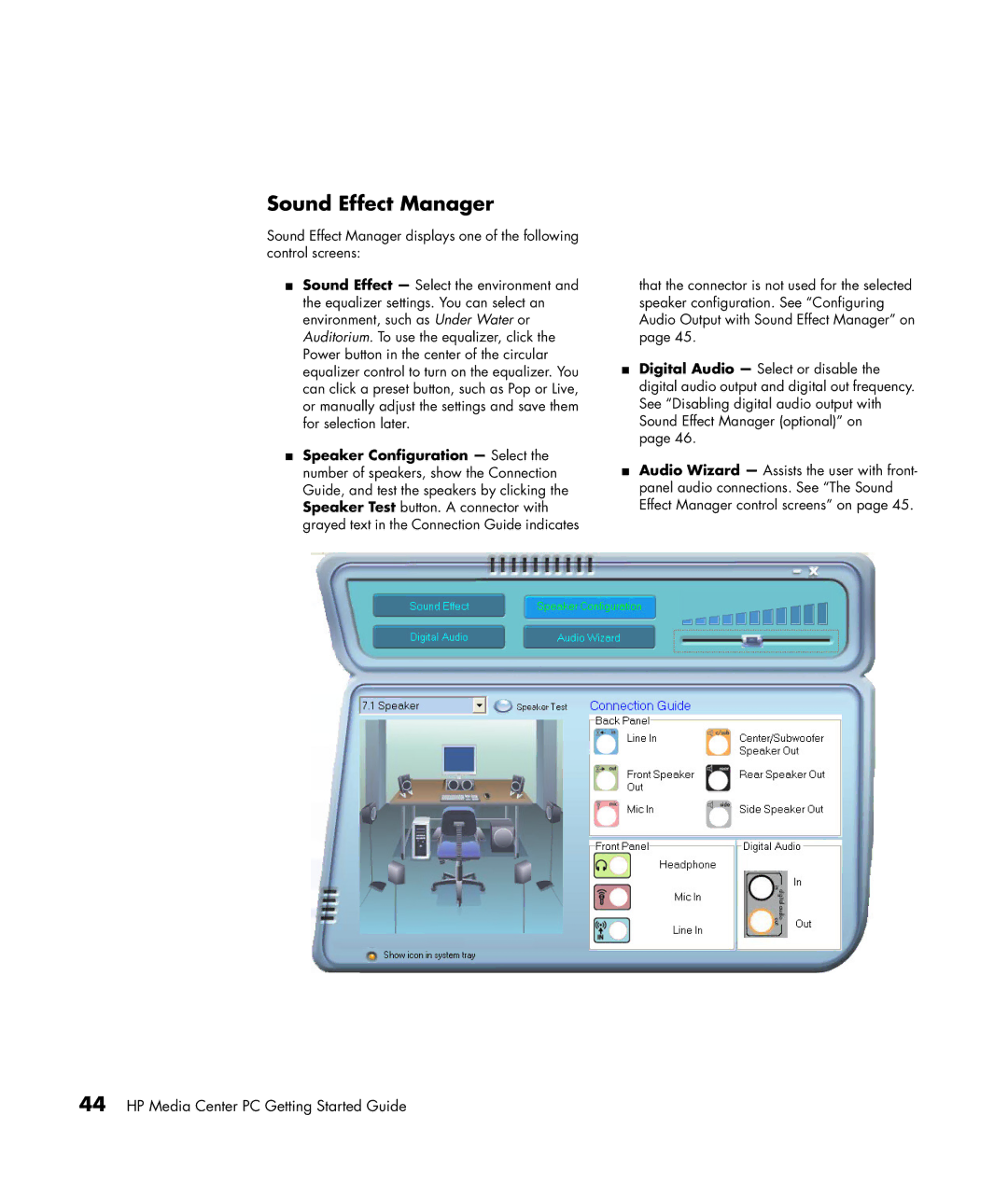 HP m7268hk, m7248hk, m7181.uk, m7260in, m7280in, m7288d, m7288a manual Sound Effect Manager 