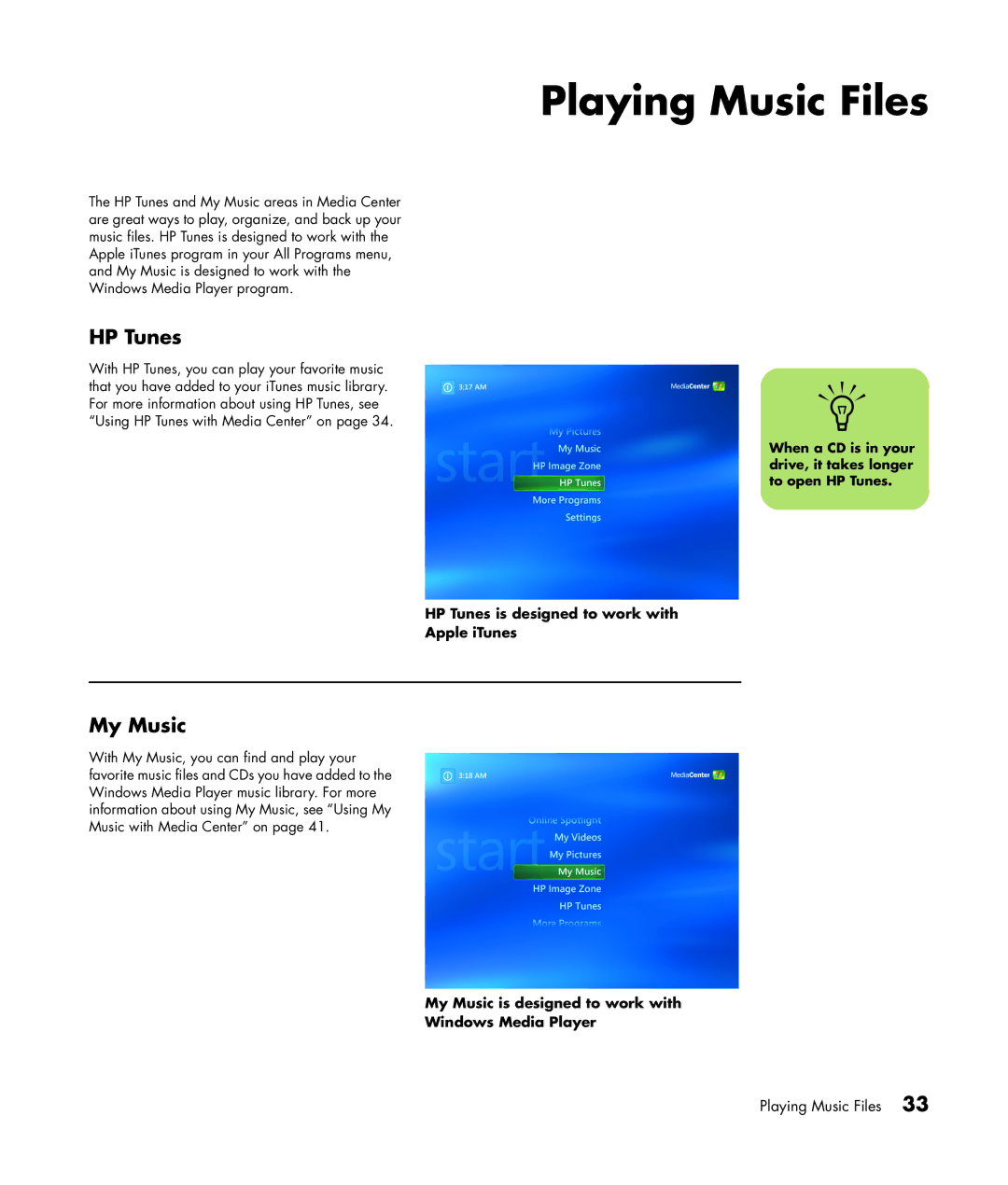 HP m7259c, m7248n, m7246n, m7257c, m7287c Playing Music Files, My Music, HP Tunes is designed to work with Apple iTunes 