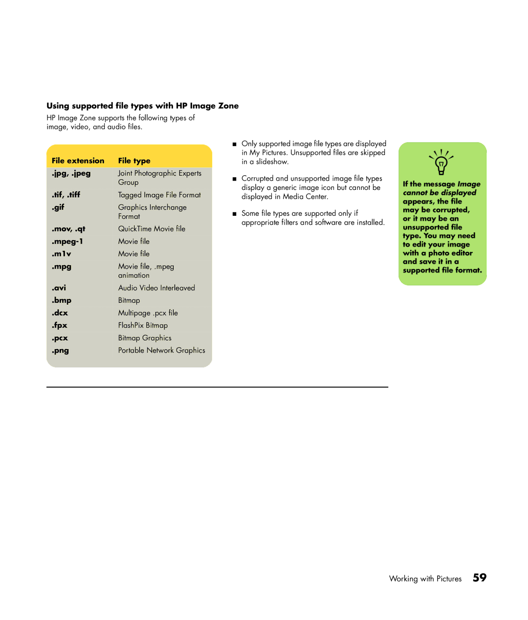 HP m7257c, m7248n, m7246n, m7259c, m7287c, m7267c, m7263w, m7260n, m7250n manual Using supported file types with HP Image Zone 