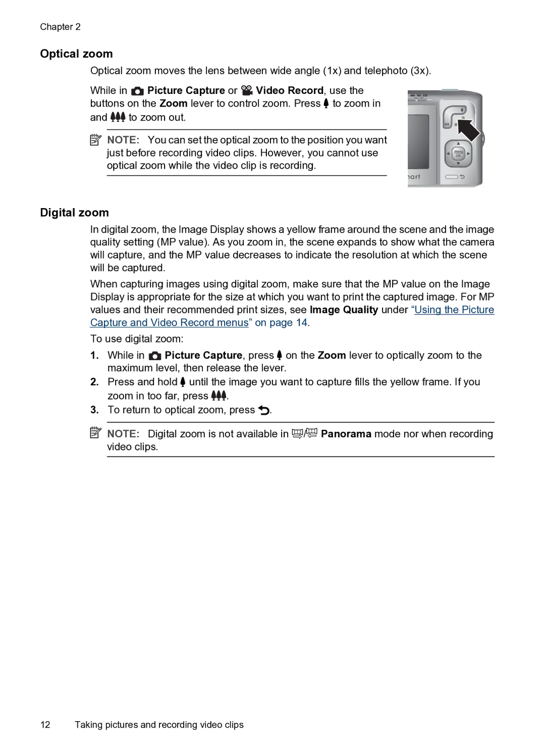 HP M730 manual Optical zoom, Digital zoom 