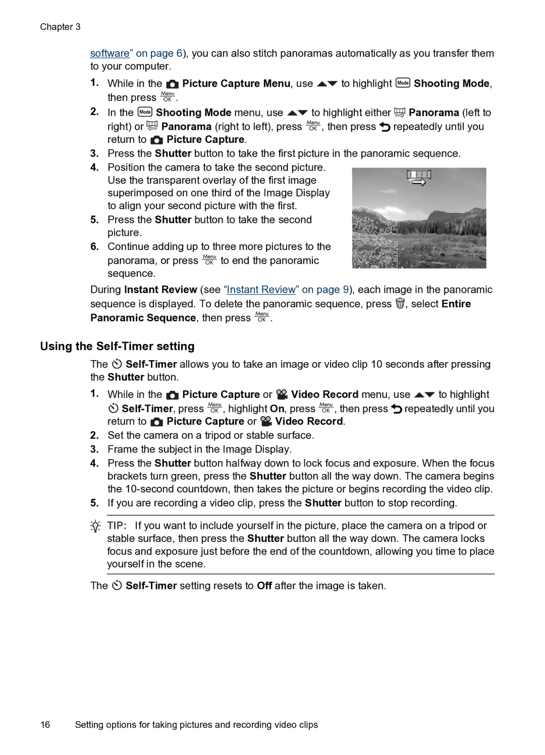 HP M730 manual Using the Self-Timer setting, Panoramic Sequence, then press 