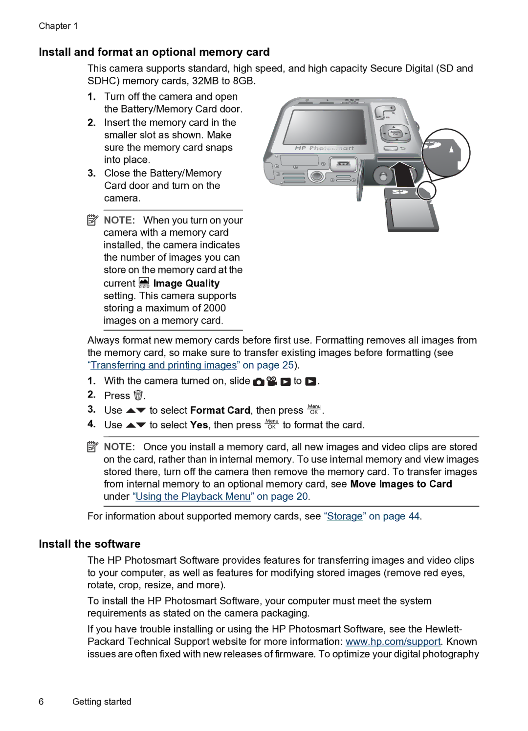 HP M730 manual Install and format an optional memory card, Install the software 