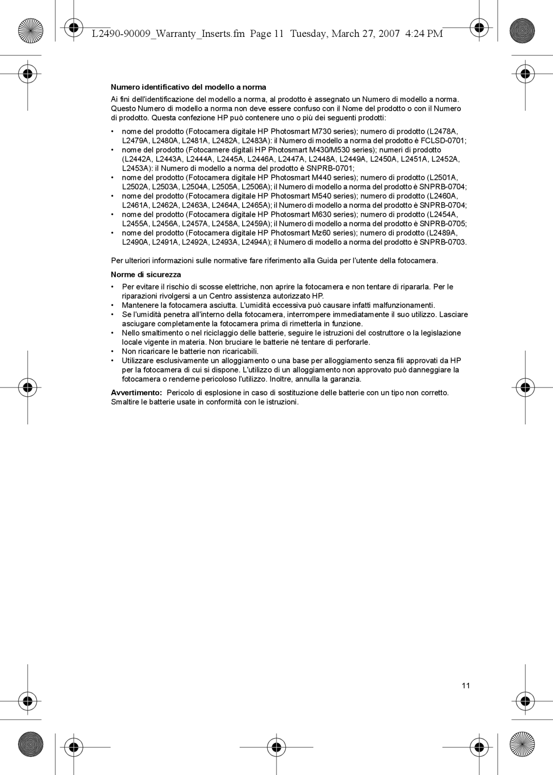 HP M737 manual Numero identificativo del modello a norma, Norme di sicurezza 