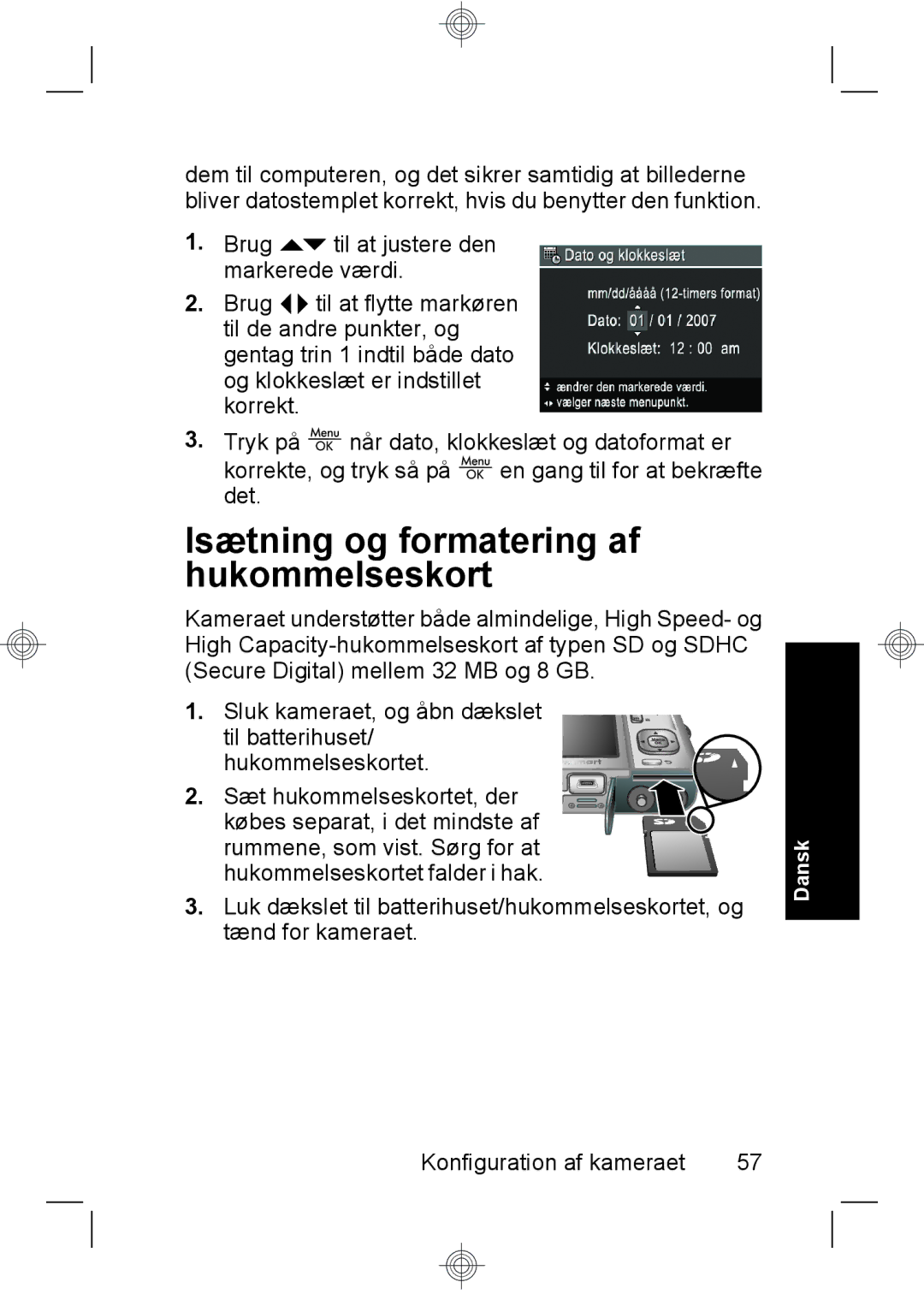 HP M737 manual Isætning og formatering af hukommelseskort 