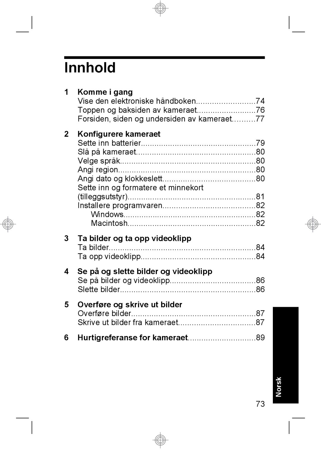 HP M737 manual Innhold, Komme i gang, Konfigurere kameraet 