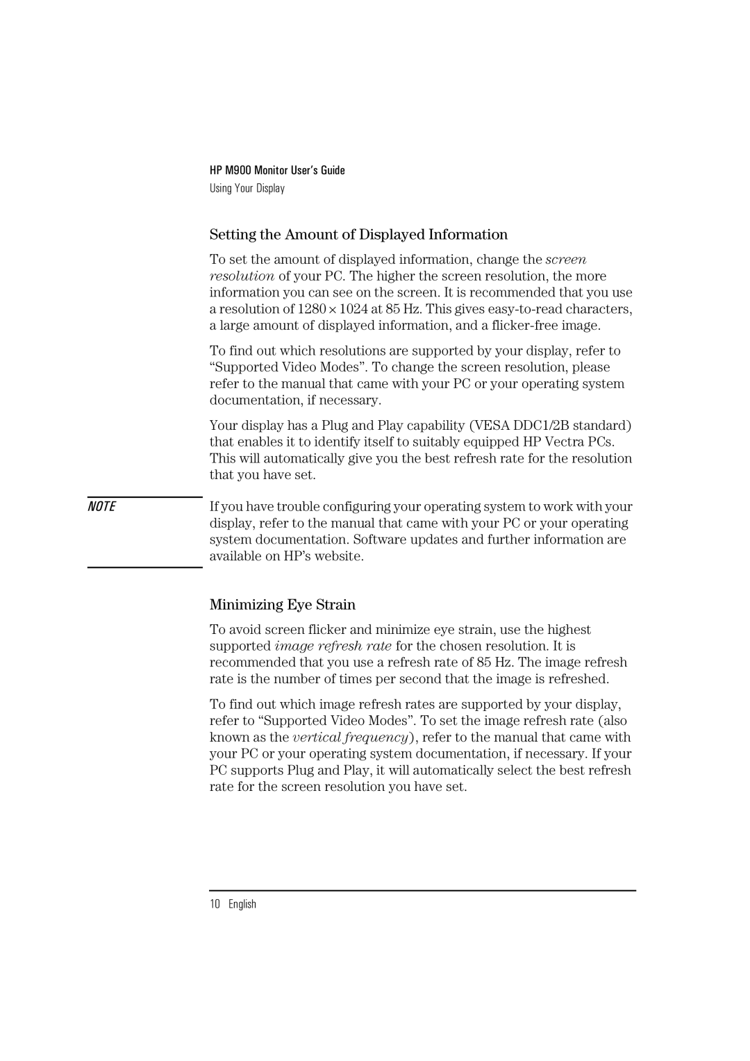 HP M900 manual Setting the Amount of Displayed Information, Minimizing Eye Strain 