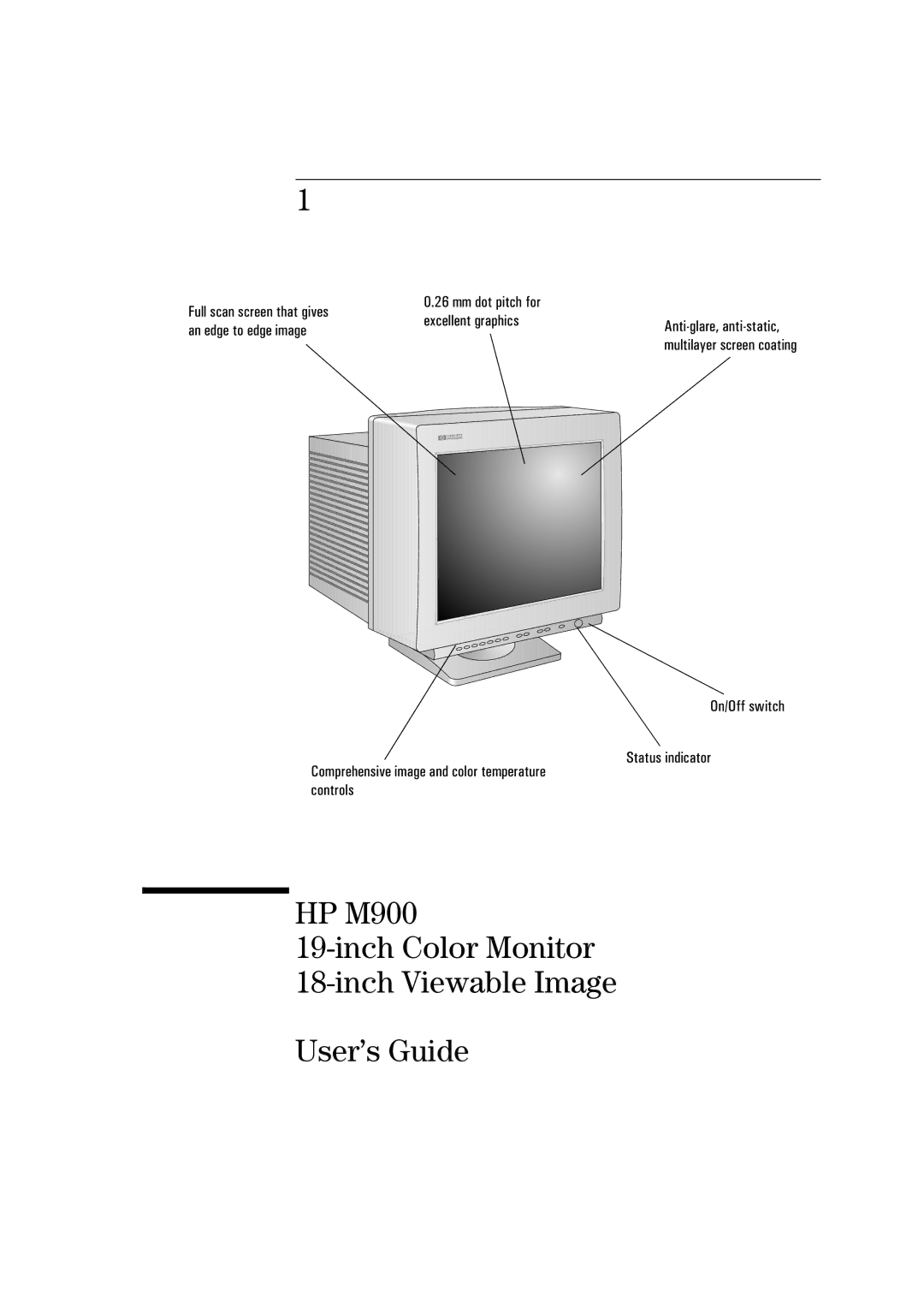 HP manual HP M900 Inch Color Monitor Inch Viewable Image User’s Guide 