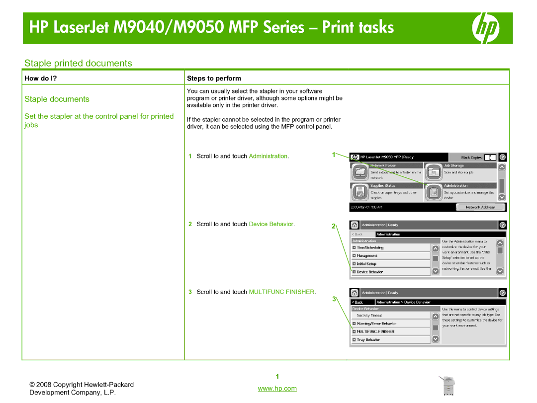 HP M9040, M9050 manual Staple printed documents, Staple documents 