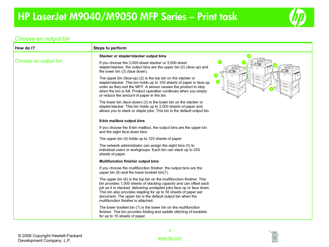 HP M9050, M9040 manual Choose an output bin 