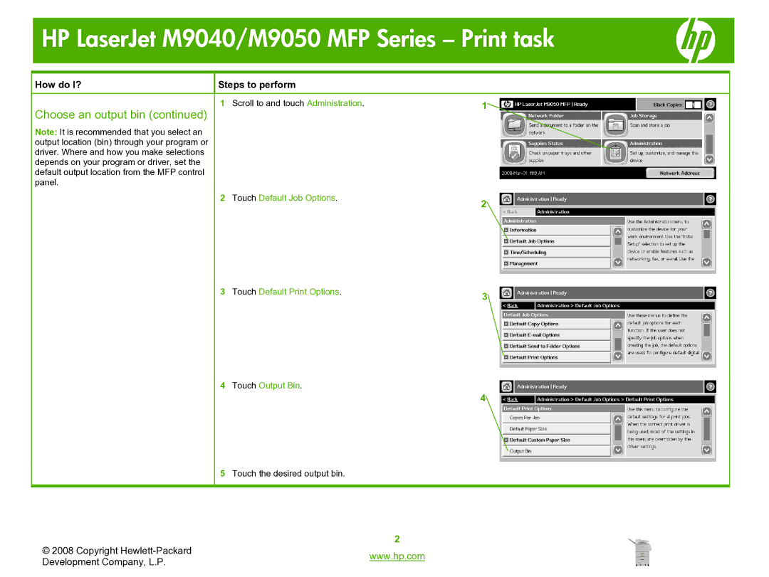 HP M9040, M9050 manual Scroll to and touch Administration 