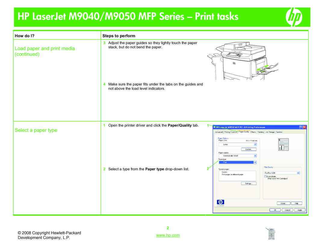 HP M9040, M9050 manual Select a paper type 