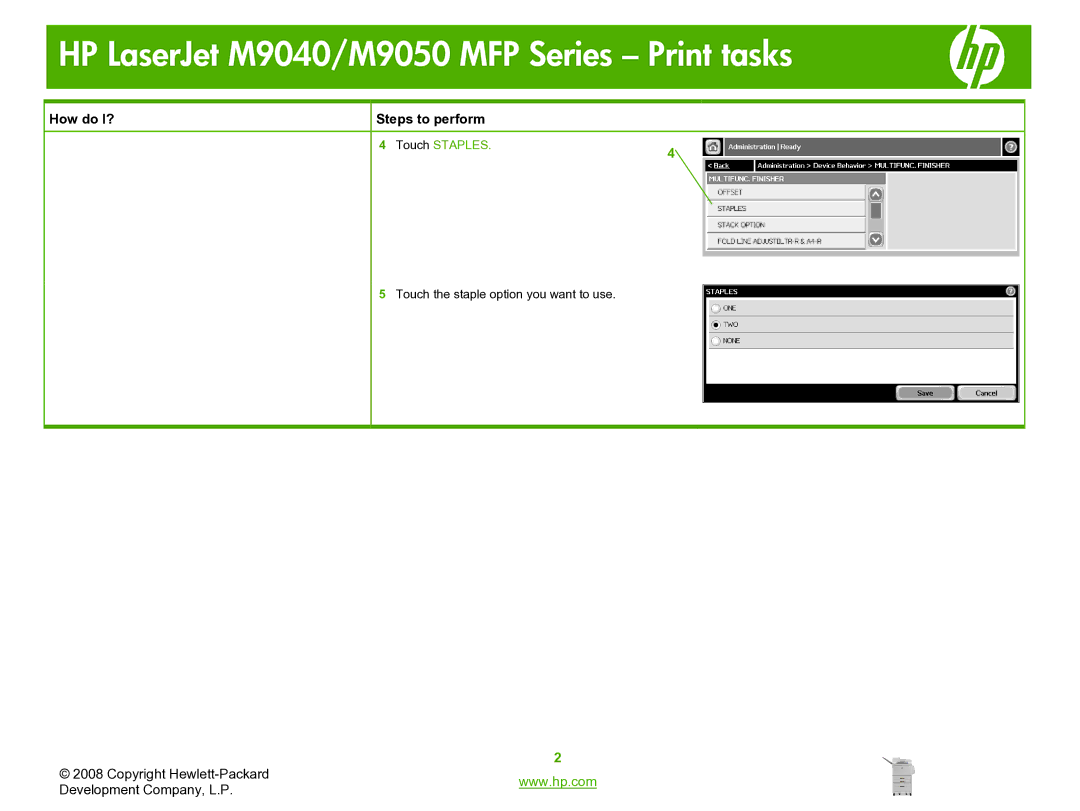 HP M9050, M9040 manual Touch Staples 