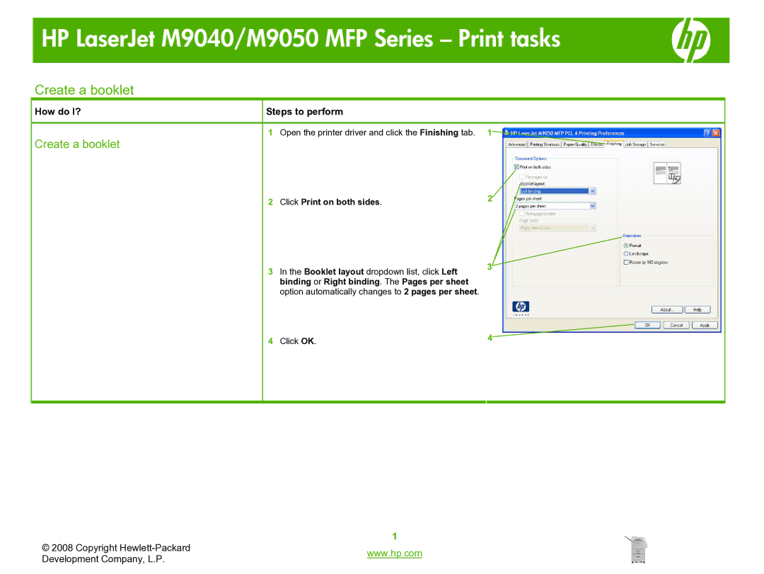 HP M9050, M9040 manual Create a booklet 