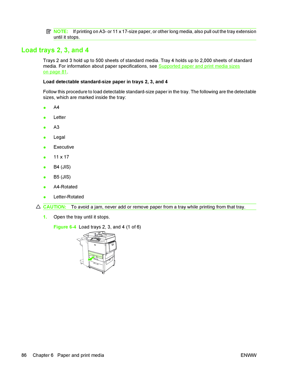 HP M9050 MFP manual Load trays 2, 3, Load detectable standard-size paper in trays 2, 3 