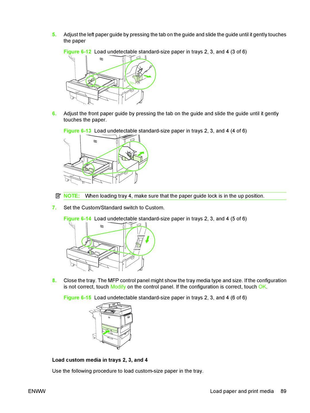 HP M9050 MFP manual Load custom media in trays 2, 3 