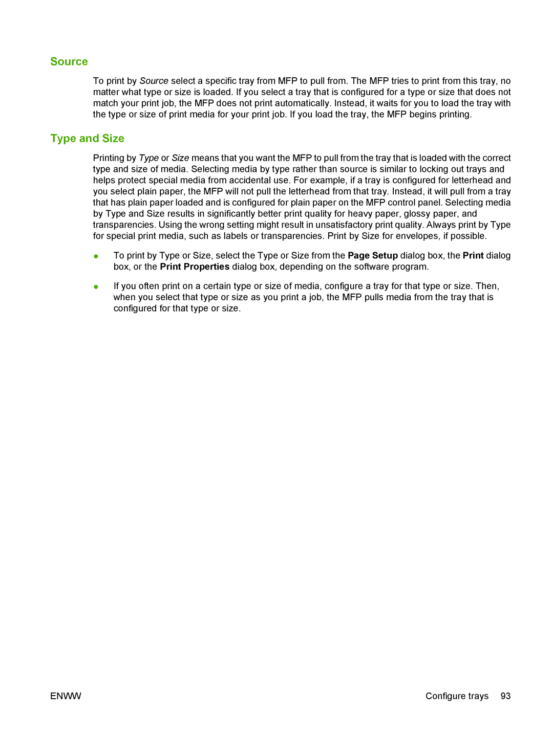 HP M9050 MFP manual Source, Type and Size 