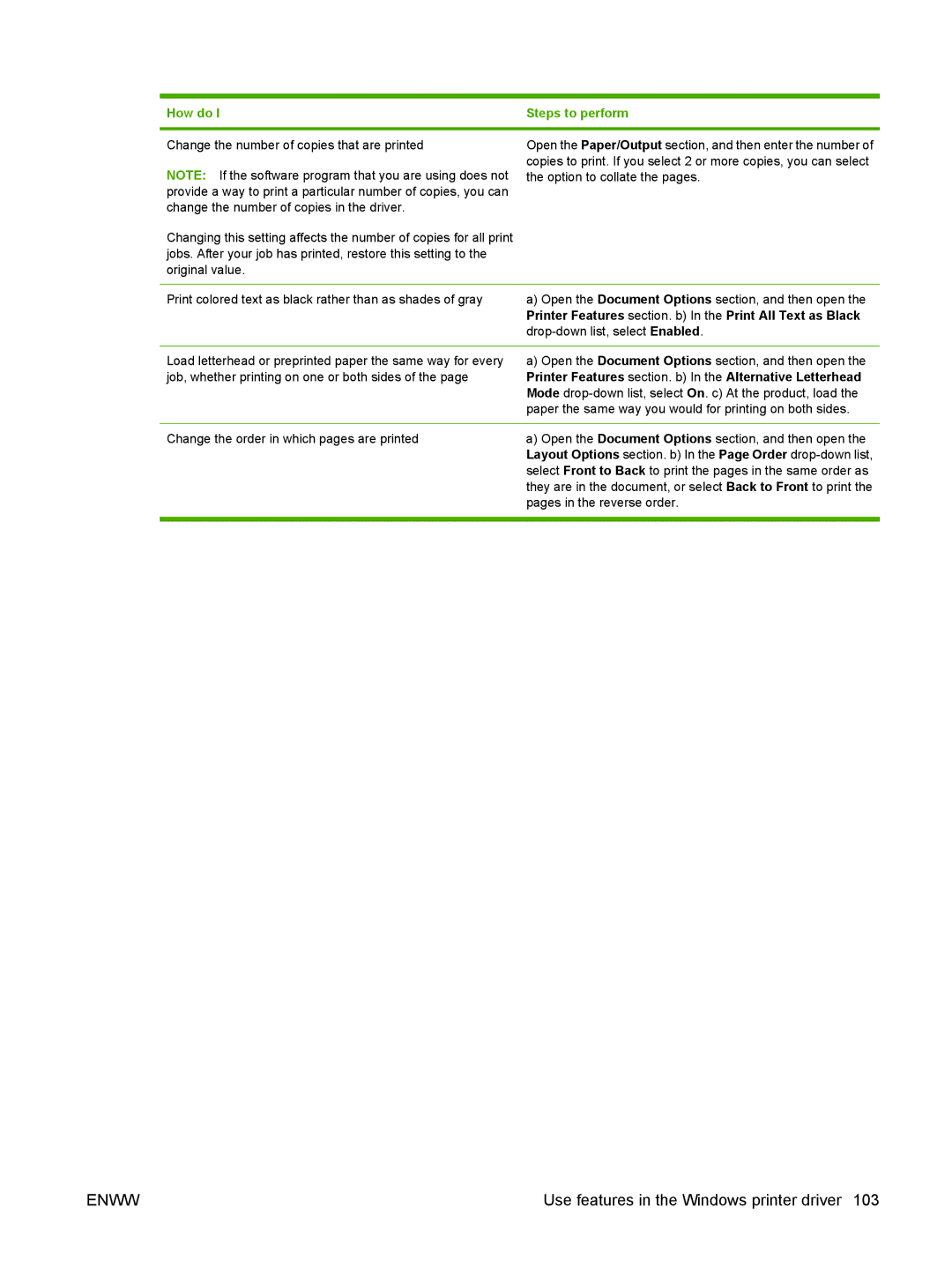 HP M9050 MFP Change the number of copies that are printed, Option to collate the pages, Drop-down list, select Enabled 