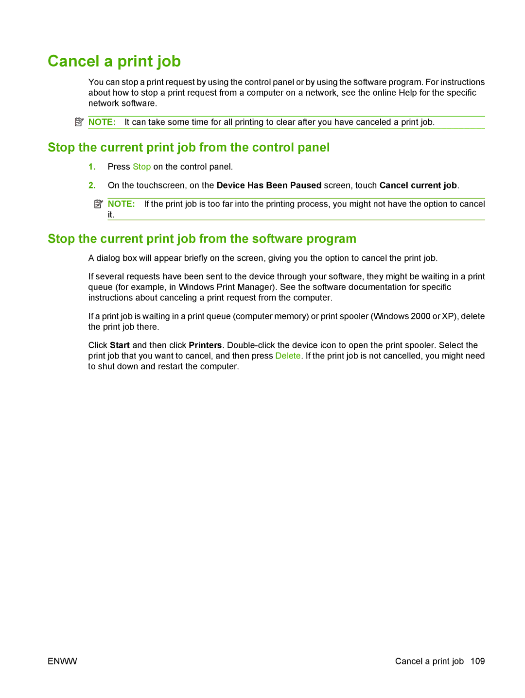 HP M9050 MFP manual Cancel a print job, Stop the current print job from the control panel 