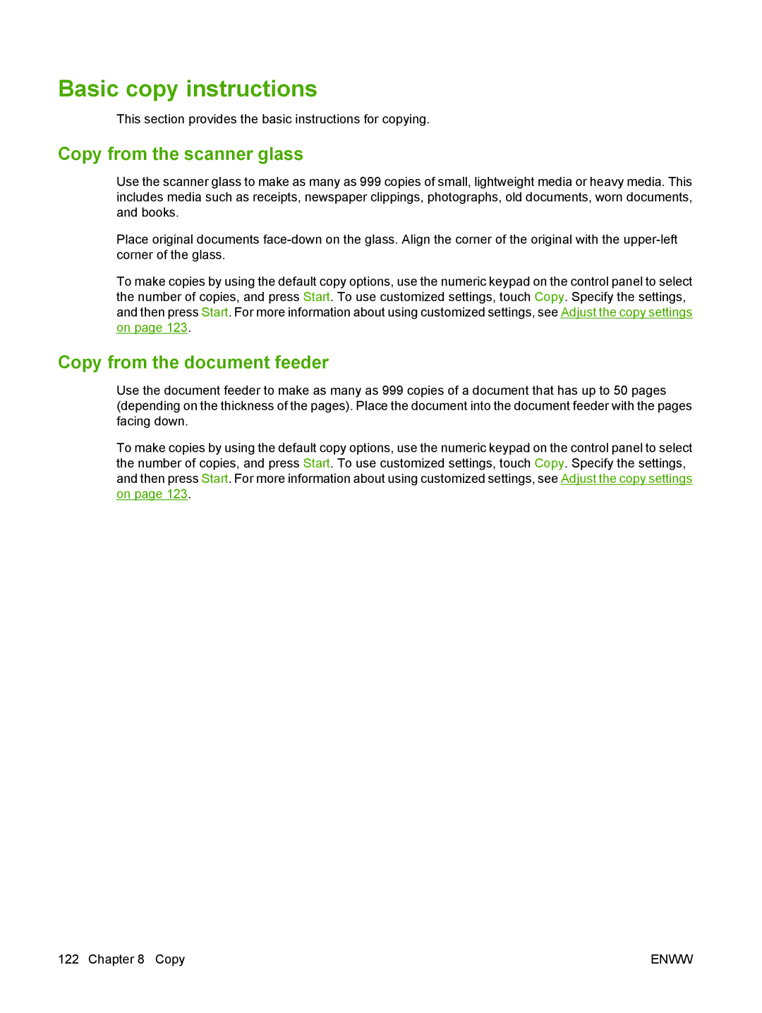 HP M9050 MFP manual Basic copy instructions, Copy from the scanner glass, Copy from the document feeder 