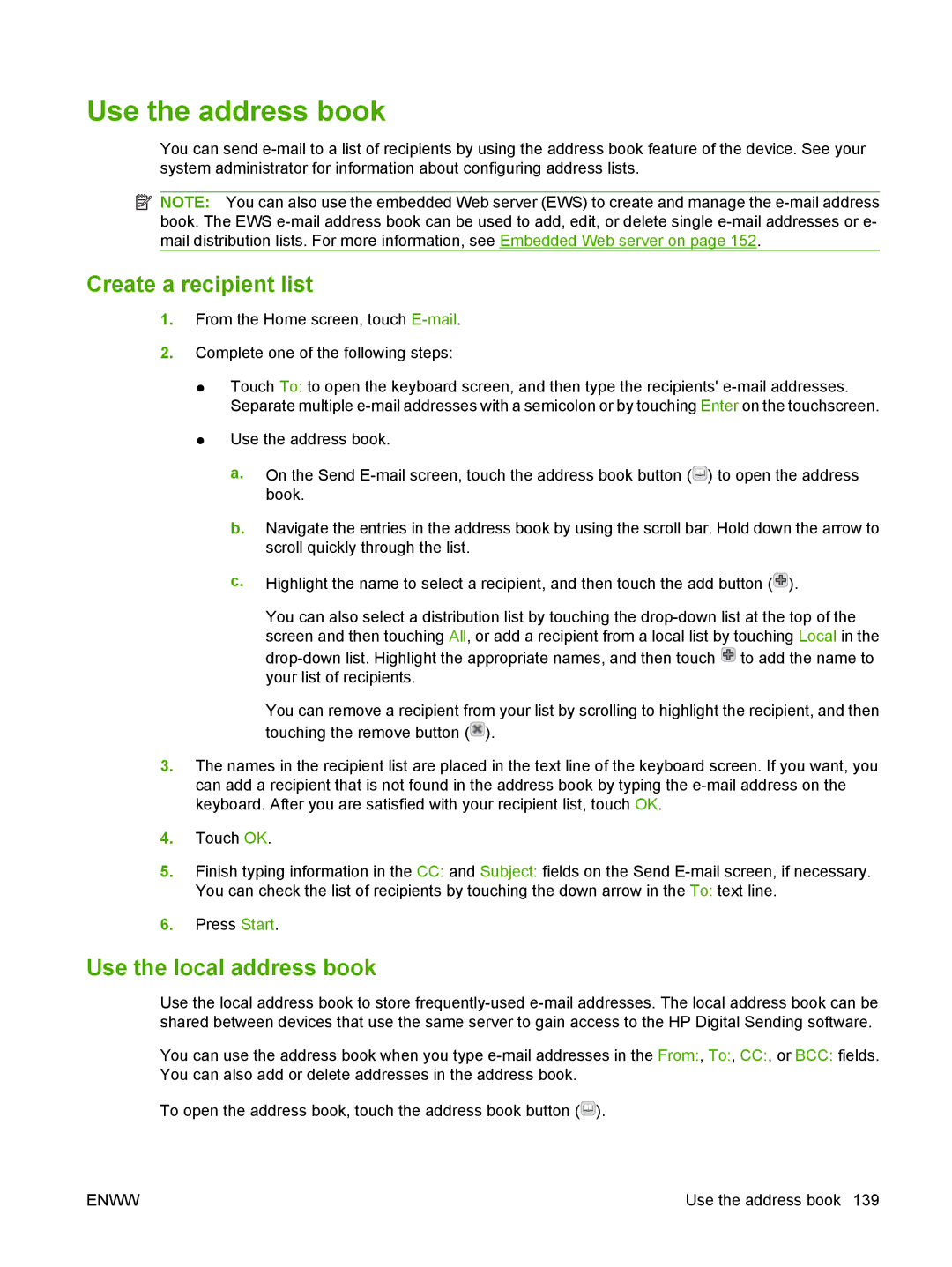 HP M9050 MFP manual Use the address book, Create a recipient list, Use the local address book 