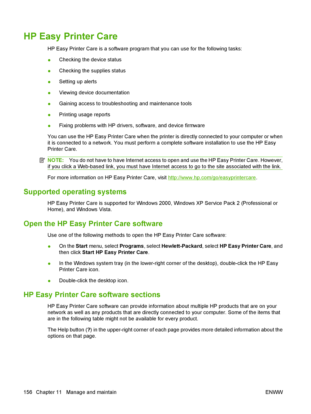 HP M9050 MFP manual Supported operating systems, Open the HP Easy Printer Care software 