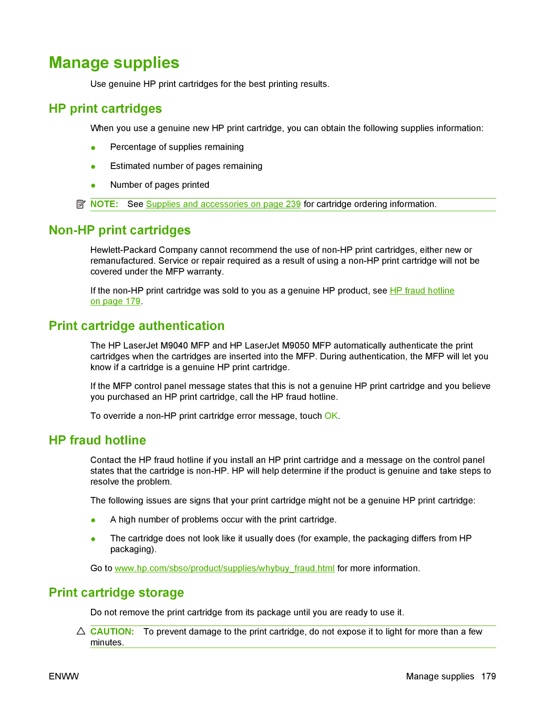 HP M9050 MFP manual Manage supplies 