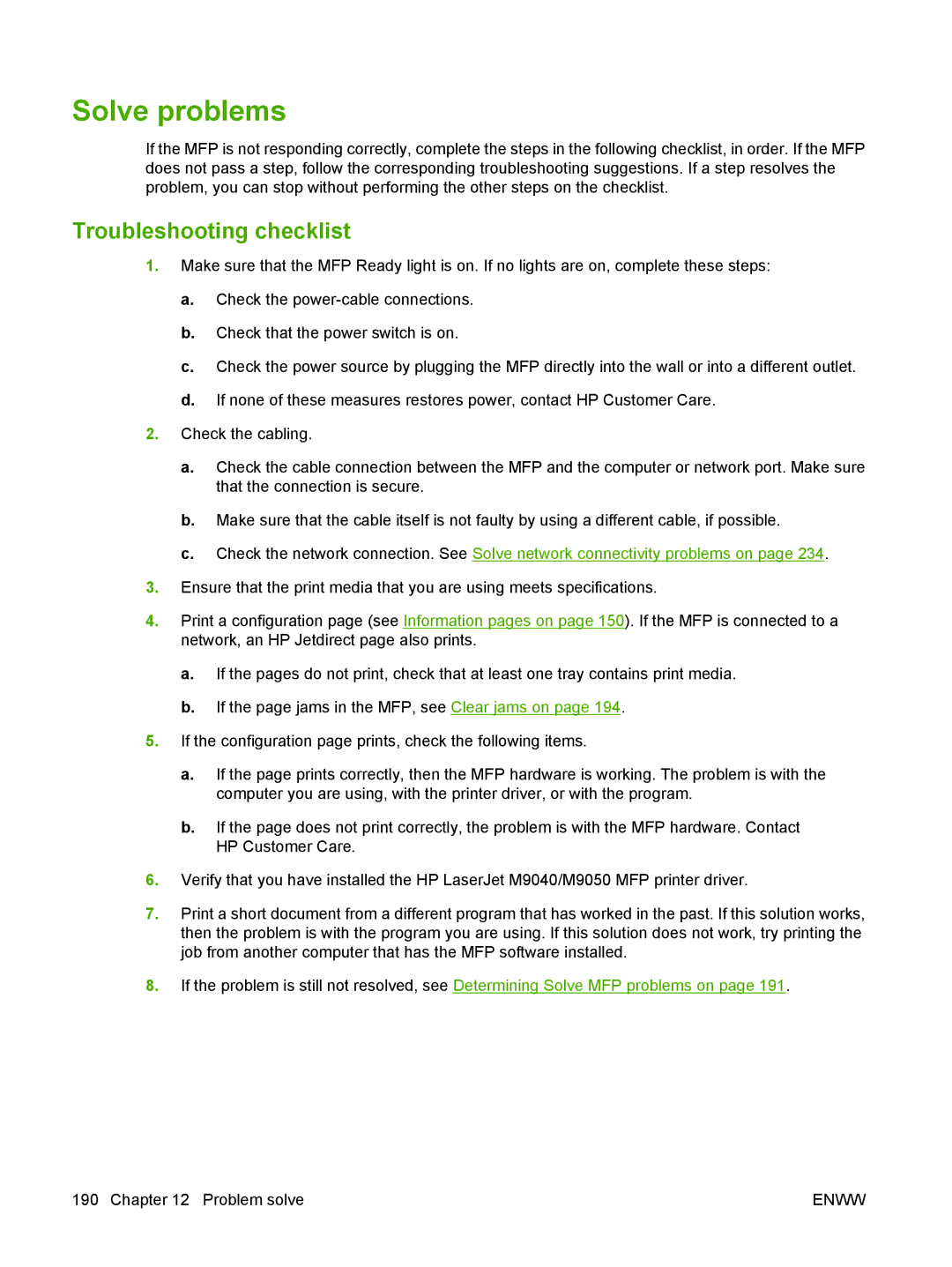 HP M9050 MFP manual Solve problems, Troubleshooting checklist 