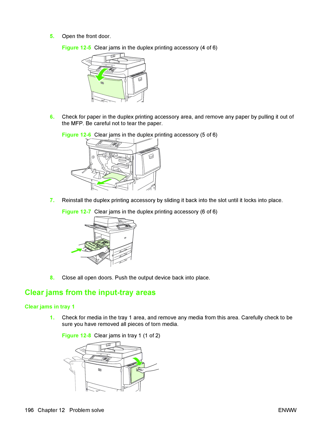 HP M9050 MFP manual Clear jams from the input-tray areas, Clear jams in tray 