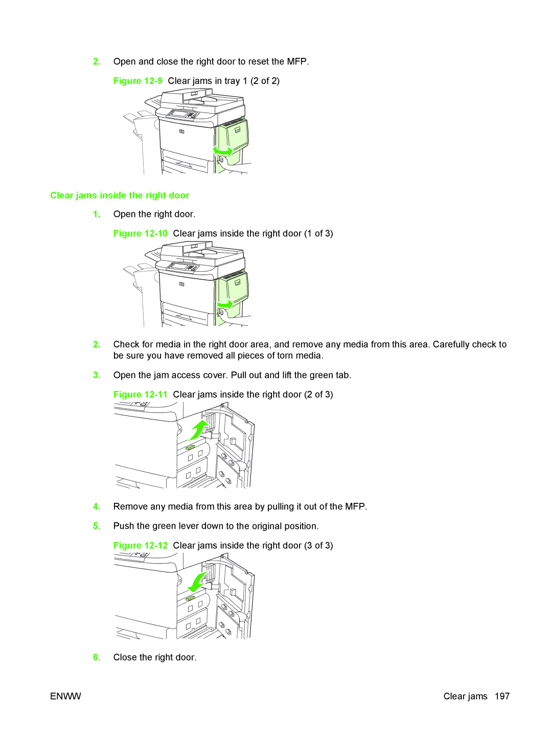 HP M9050 MFP manual Clear jams inside the right door 