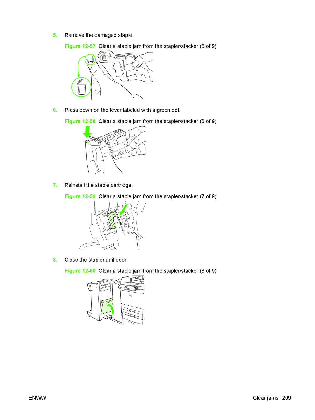 HP M9050 MFP manual 60Clear a staple jam from the stapler/stacker 8 