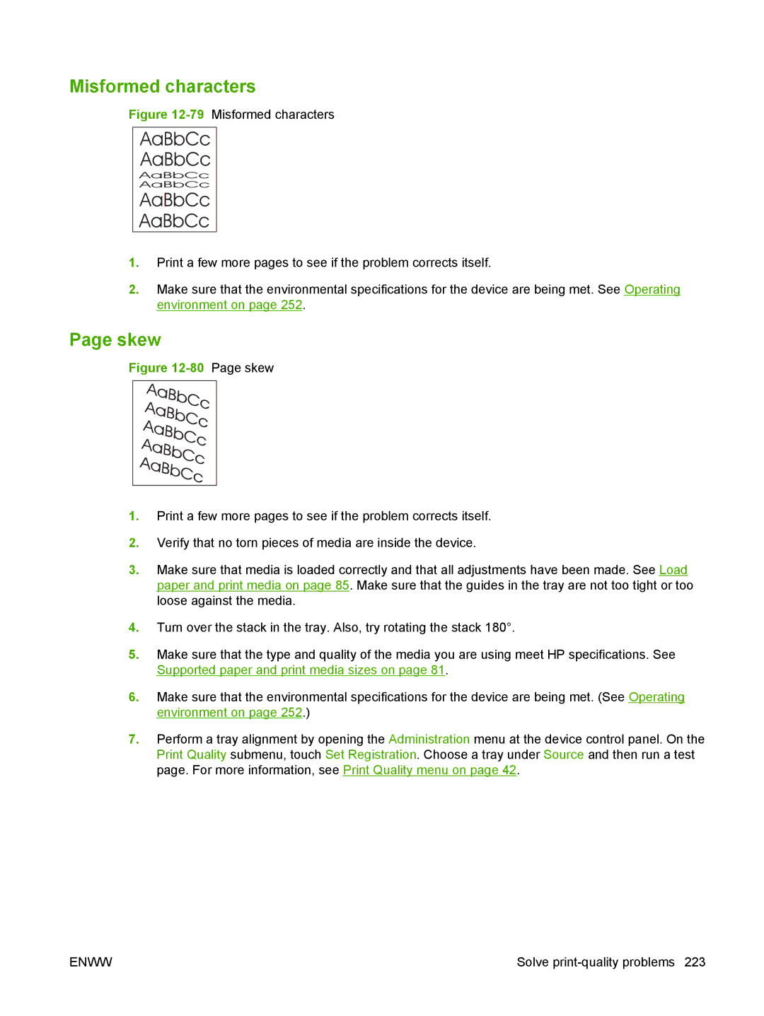 HP M9050 MFP manual Misformed characters, Skew 