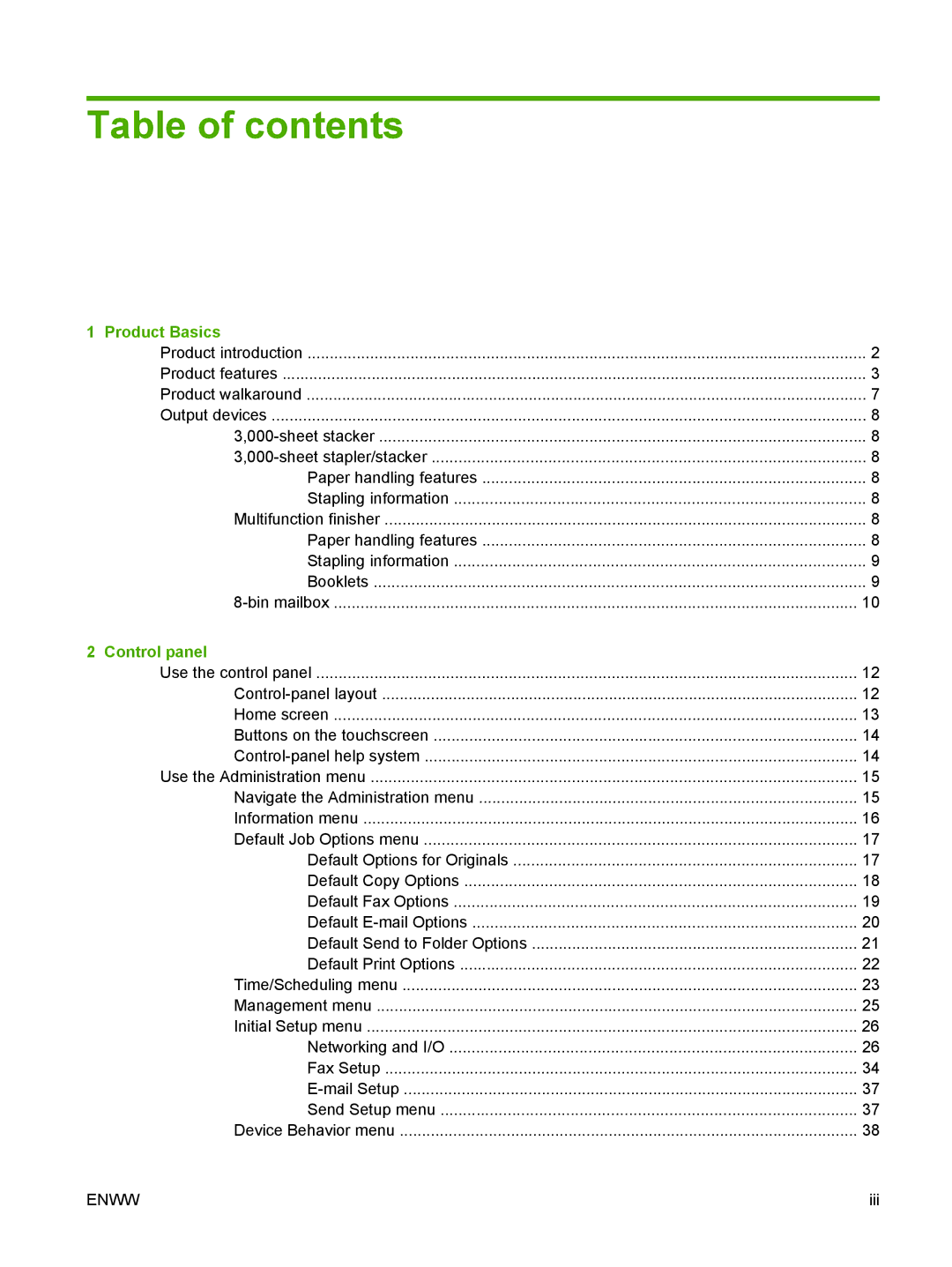 HP M9050 MFP manual Table of contents 