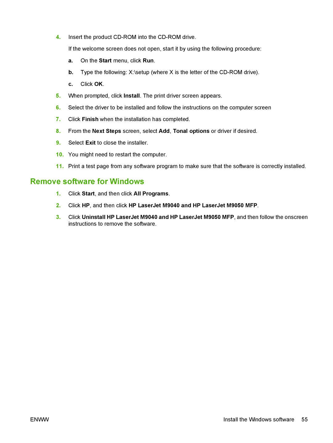 HP M9050 MFP manual Remove software for Windows 