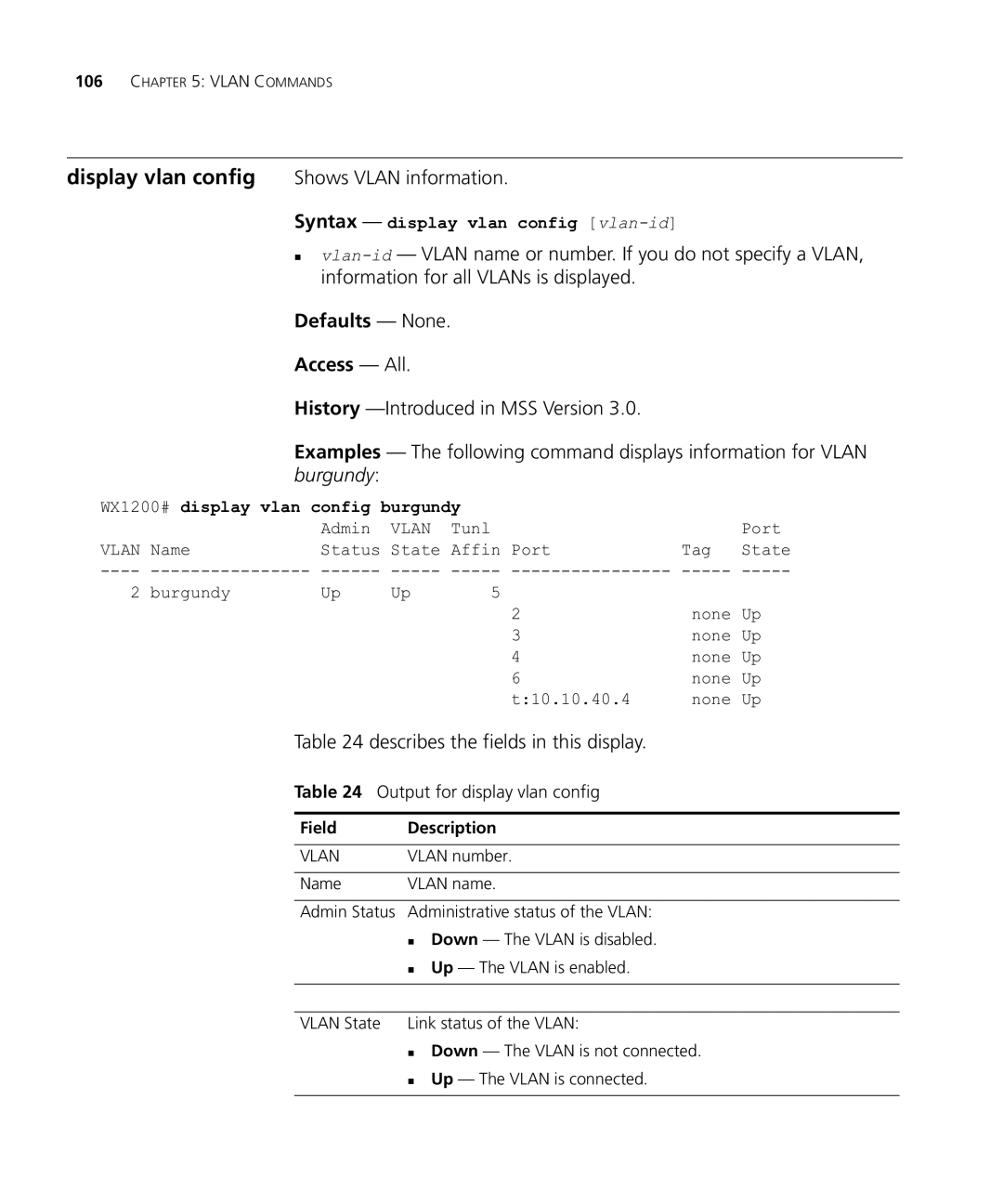 HP Manager Software manual Display vlan config, Shows Vlan information, Output for display vlan config 