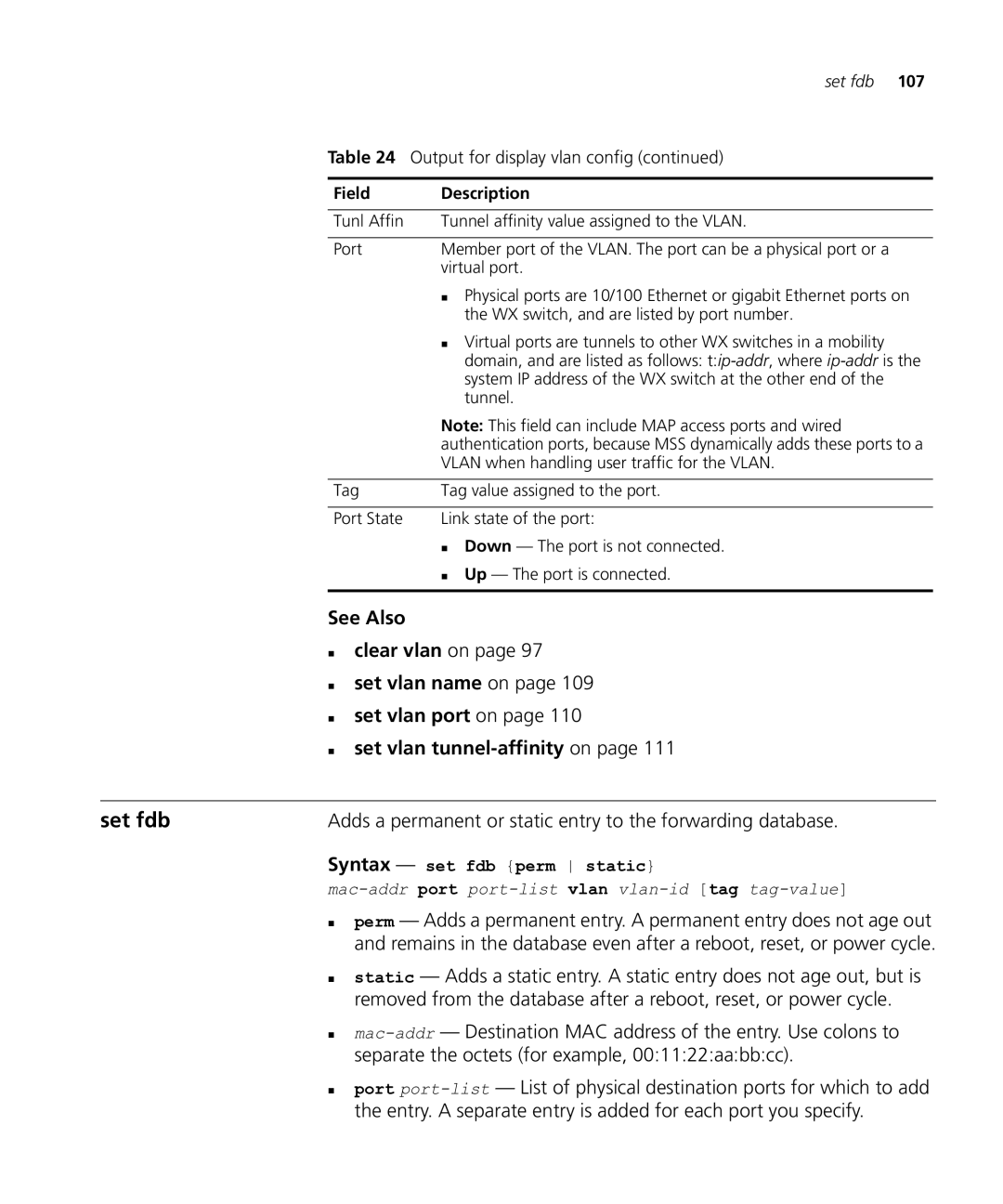 HP Manager Software manual Set fdb, Adds a permanent or static entry to the forwarding database, Syntax set fdb perm static 