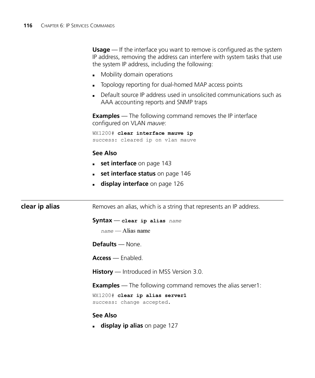 HP Manager Software manual Clear ip alias, See Also „ display ip alias on, Syntax clear ip alias name 