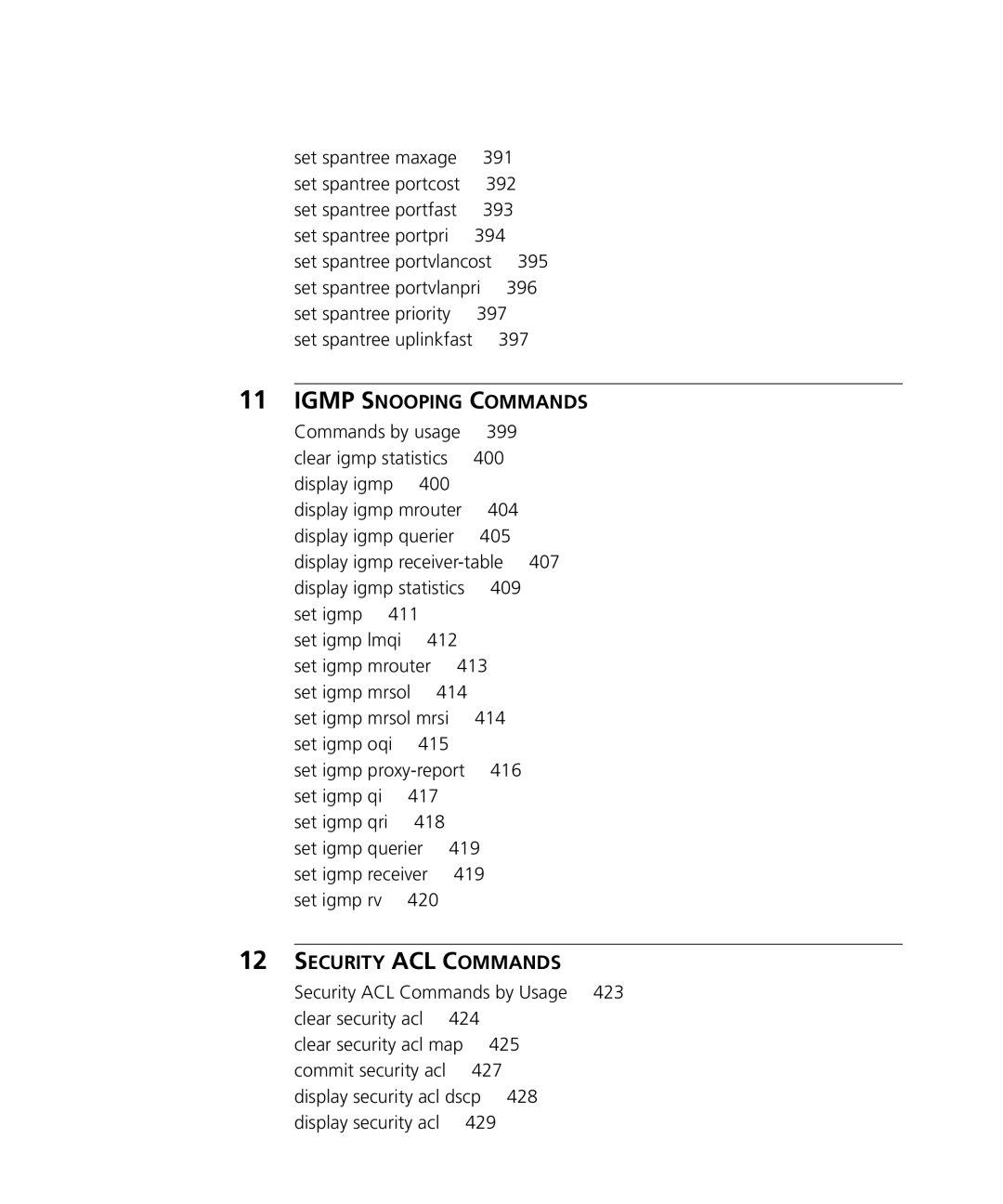 HP Manager Software manual 395, Set spantree portvlanpri 396 Set spantree priority 397, 414, 425 